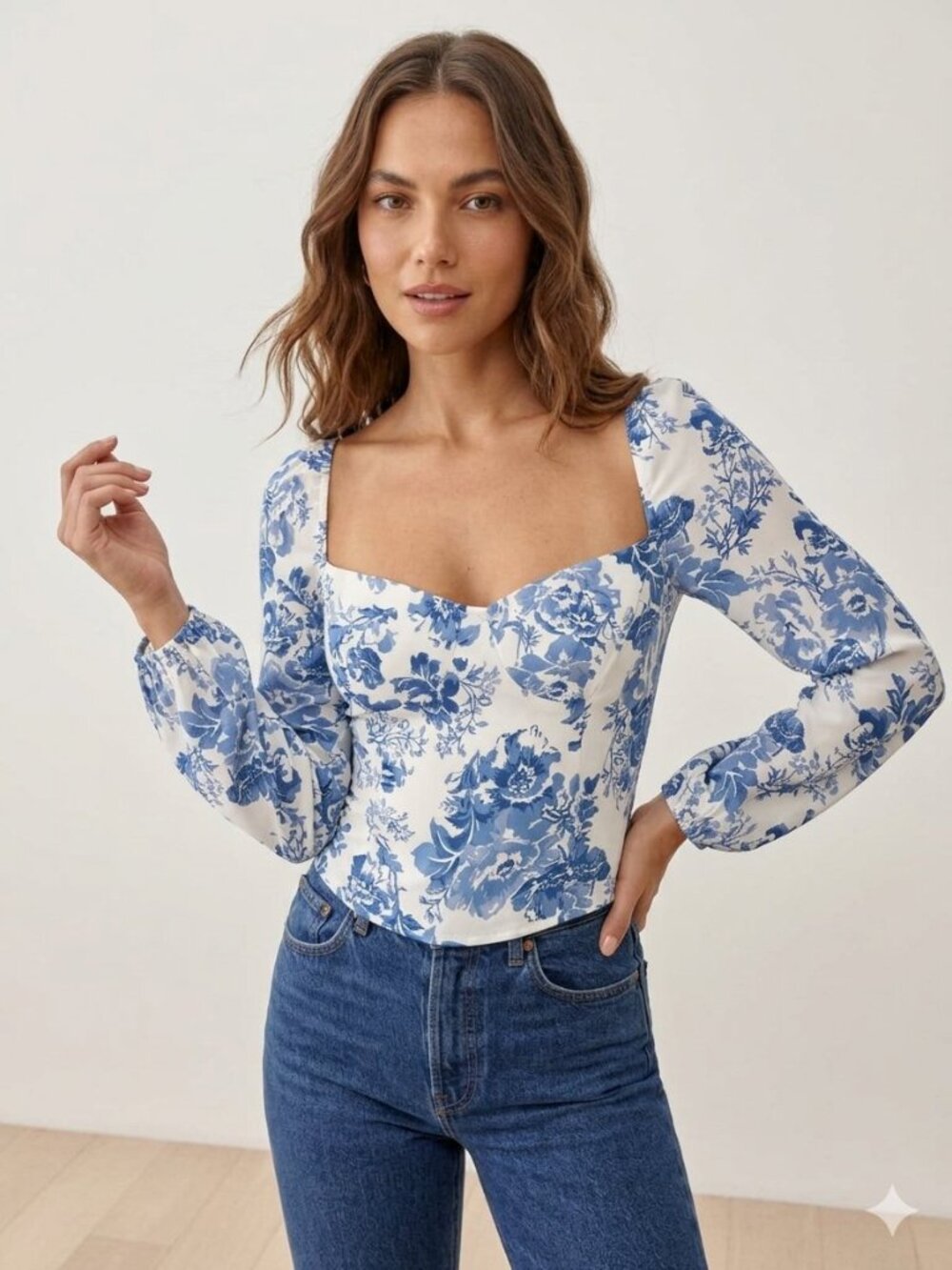 Reformation Reign blue & white crop top, size 4